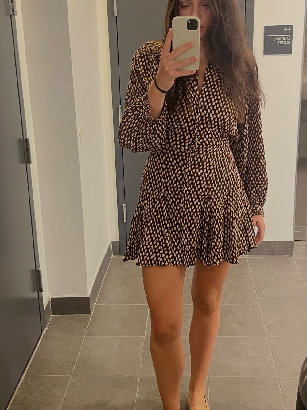 Doen Camden Brown Printed Wrap Mini Dress